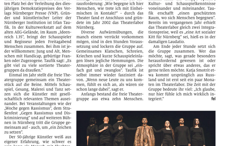 Bericht der NN: Theaterlabor im Porträt der Nürnberger Nachrichten